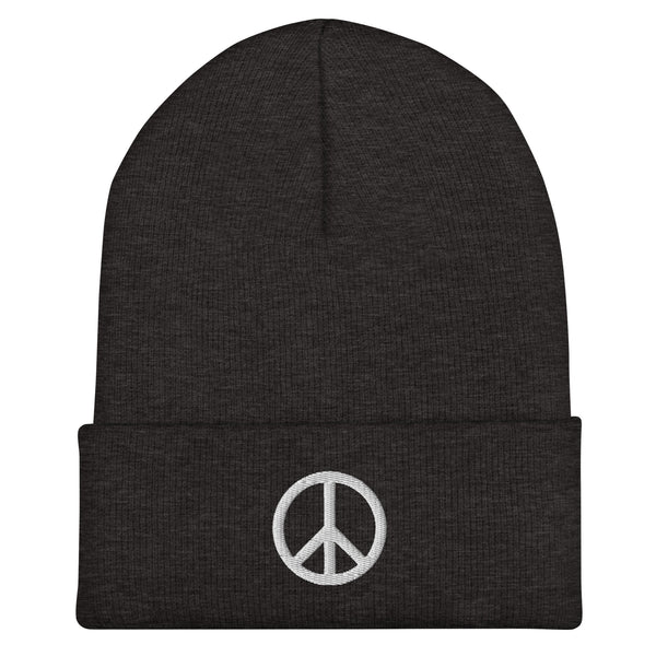Peace Sign Beanie - Embroidered Winter Hat