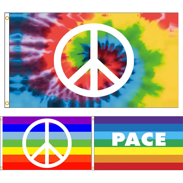 Peace Sign Flags - 90x150cm(3x5ft) - 60x90cm(2x3ft) - Rainbow Peace Flags