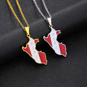 Peru Flag Map Necklace