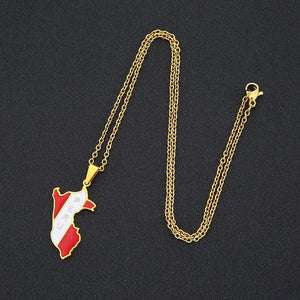 Peru Flag Map Necklace