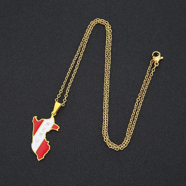 Peru Flag Map Necklace