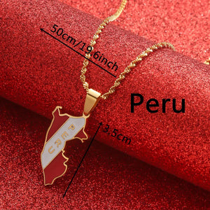 Peru Flag Map Necklace