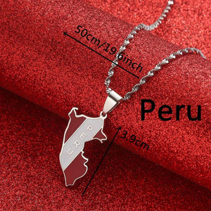 Peru Flag Map Necklace