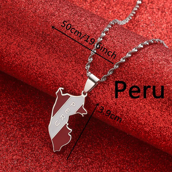 Peru Flag Map Necklace