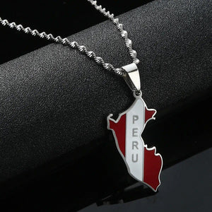 Peru Flag Map Necklace