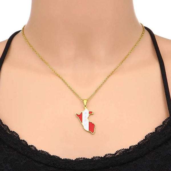 Peru Flag Map Necklace