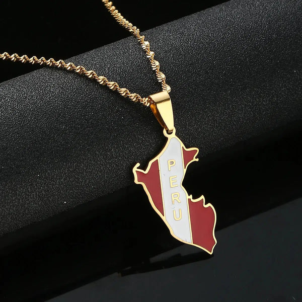 Peru Flag Map Necklace