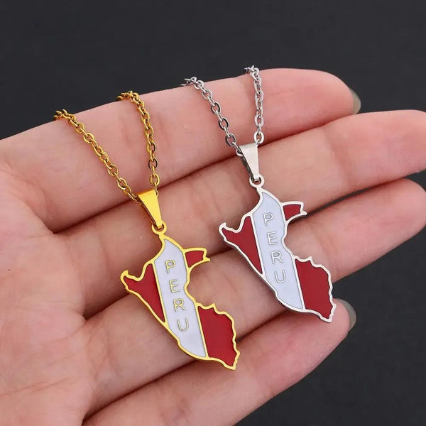 Peru Flag Map Necklace