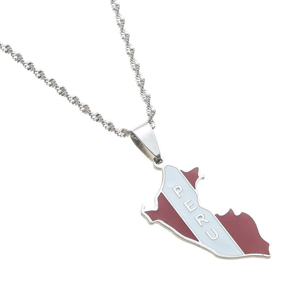 Peru Flag Map Necklace