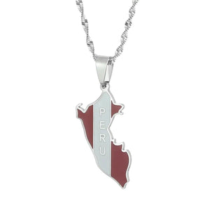 Peru Flag Map Necklace