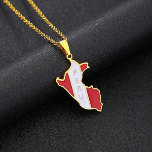 Peru Flag Map Necklace
