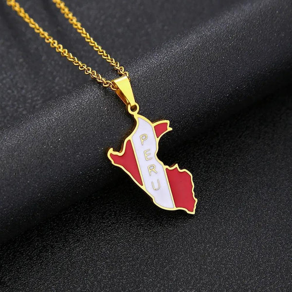 Peru Flag Map Necklace