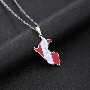 Peru Flag Map Necklace