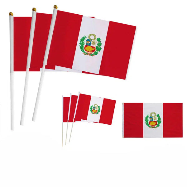 Peru Flag on Stick - Small Handheld Flag (50/100Pcs)
