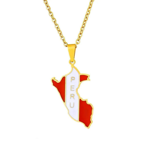 Peru Flag Map Necklace