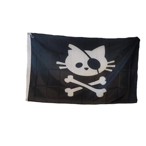 Pirate Cat Skull & Crossbones Flag - 90x150cm(3x5ft) - 60x90cm(2x3ft)