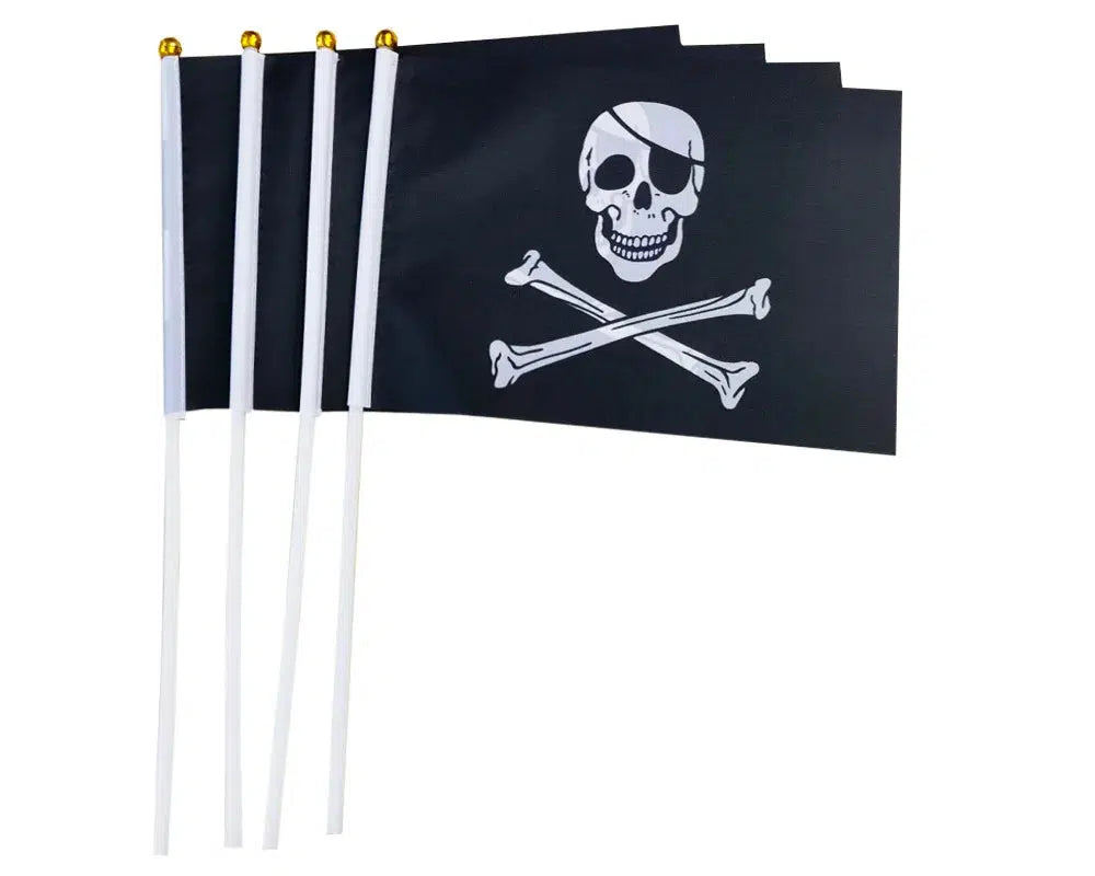 Pirate Flag on Stick - Small Handheld Jolly Roger Flag (50/100Pcs)