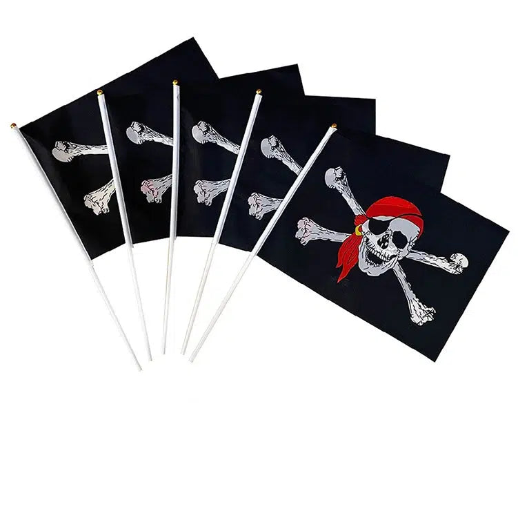 Pirate Flag on Stick - Small Handheld Jolly Roger Flag (50/100Pcs)