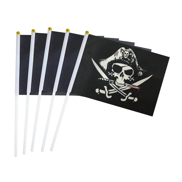 Pirate Flag on Stick - Small Handheld Jolly Roger Flag (50/100Pcs)