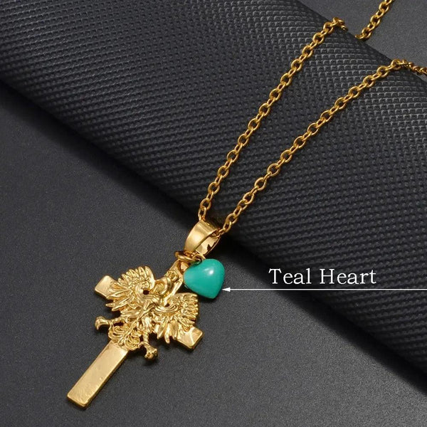 Poland Eagle Cross With Heart Pendant Necklace Collection