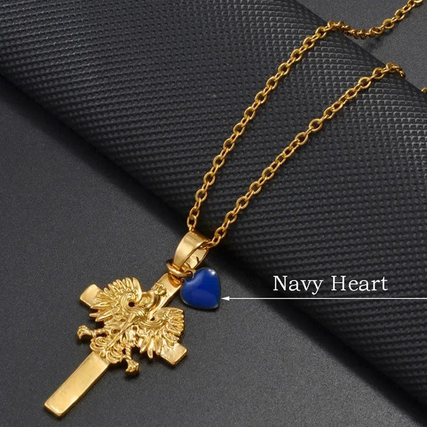 Poland Eagle Cross With Heart Pendant Necklace Collection