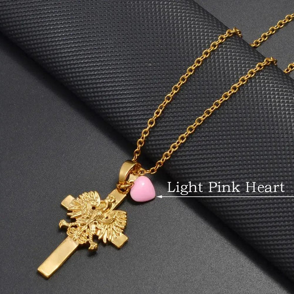 Poland Eagle Cross With Heart Pendant Necklace Collection