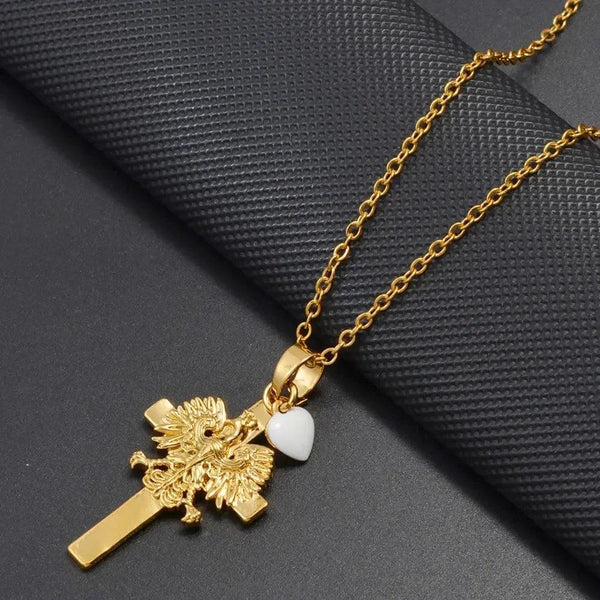 Poland Eagle Cross With Heart Pendant Necklace Collection