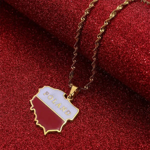 Poland Flag Map Necklace