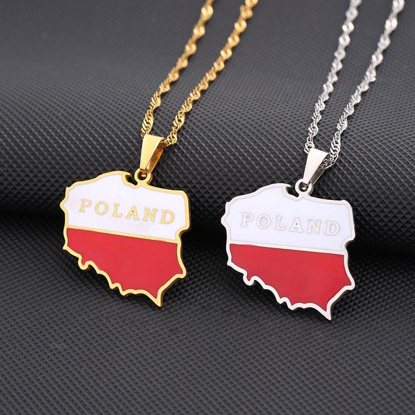 Poland Flag Map Necklace