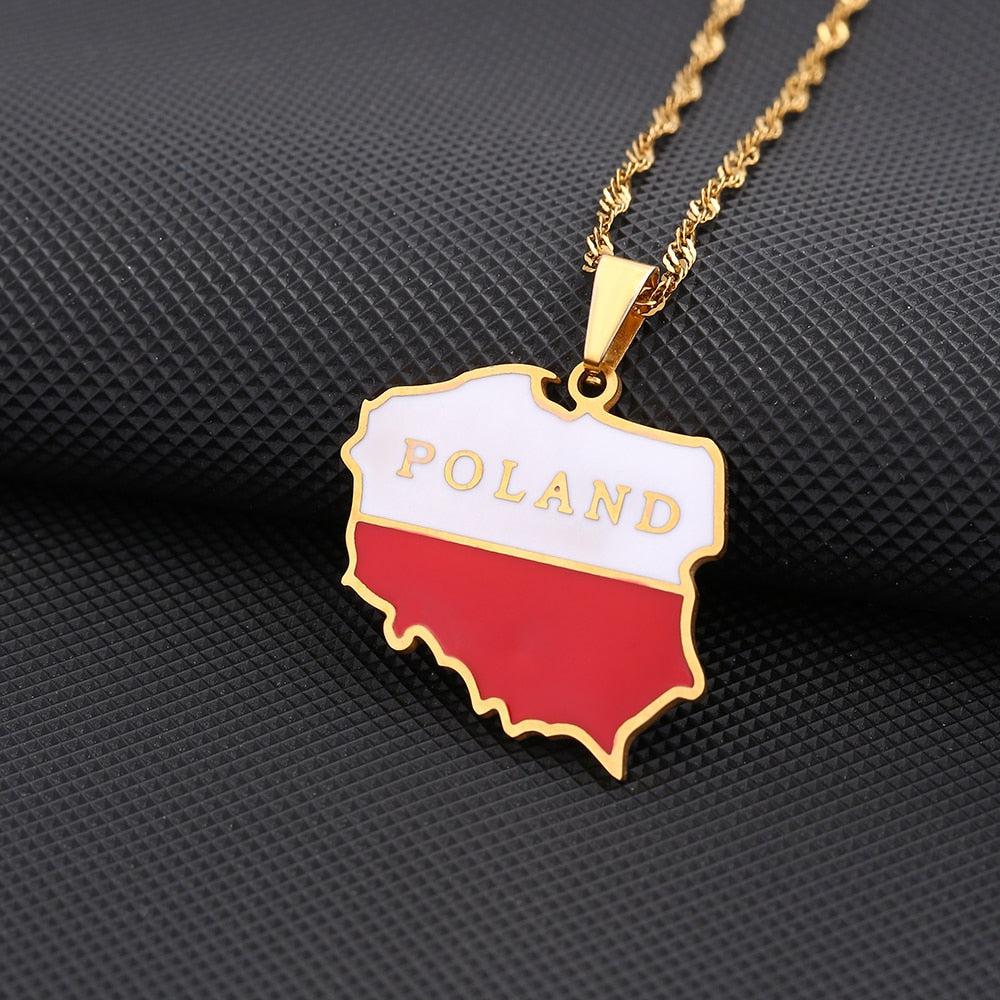 Poland Flag Map Necklace