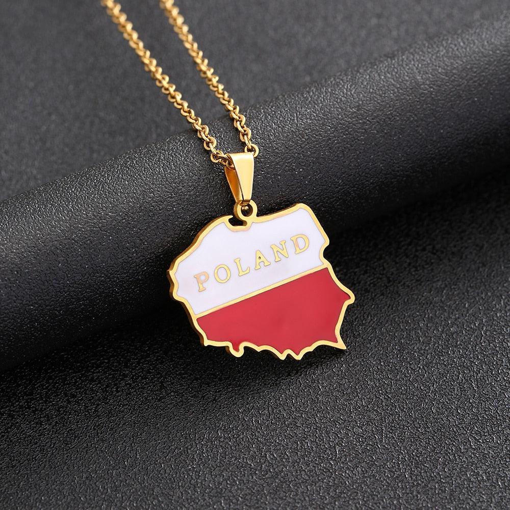 Poland Flag Map Necklace