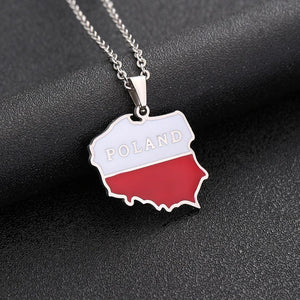 Poland Flag Map Necklace