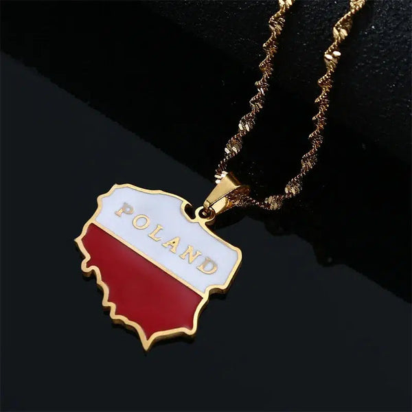 Poland Flag Map Necklace