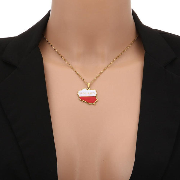 Poland Flag Map Necklace