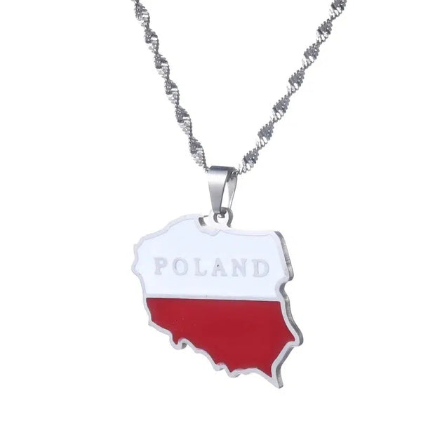 Poland Flag Map Necklace