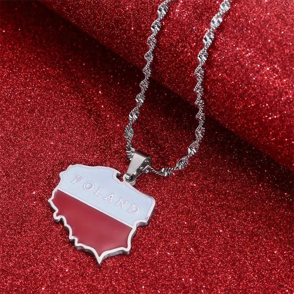 Poland Flag Map Necklace