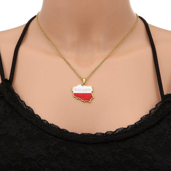 Poland Flag Map Necklace