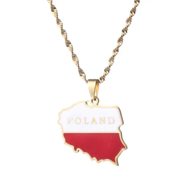 Poland Flag Map Necklace