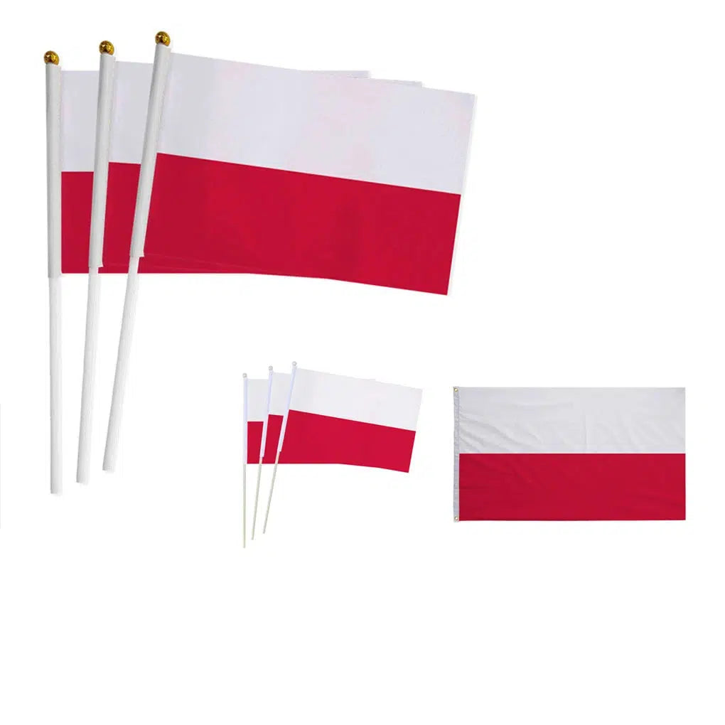 Poland Flag on Stick - Small Handheld Flag (50/100Pcs)