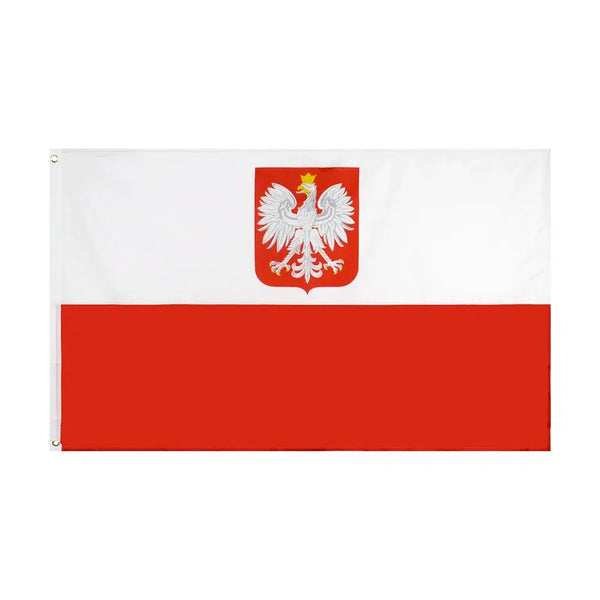 Poland Flag with Coat Of Arms - 90x150cm(3x5ft) - 60x90cm(2x3ft)