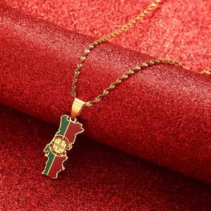 Portugal Flag Map Necklace