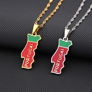 Portugal Flag Map Necklace