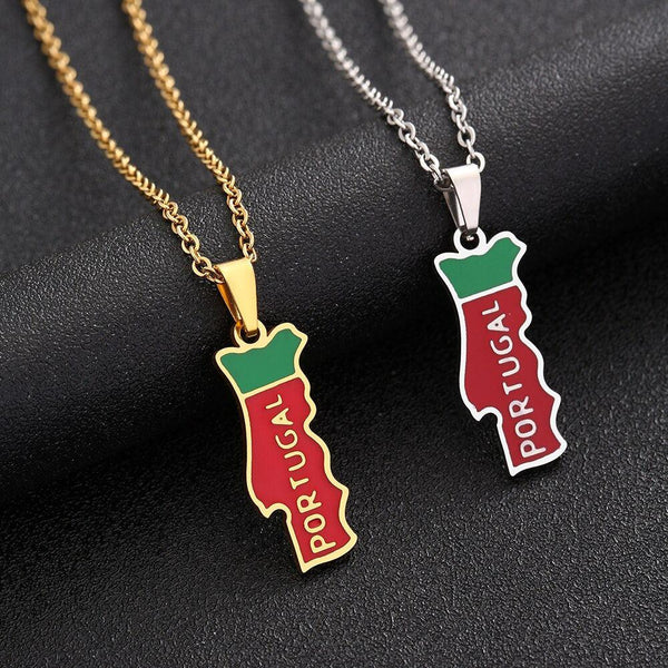 Portugal Flag Map Necklace