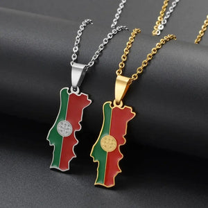Portugal Flag Map Necklace