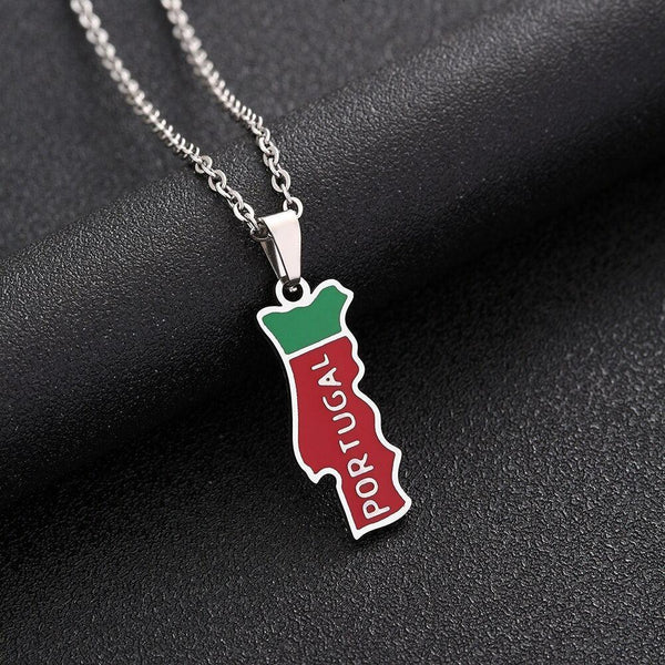 Portugal Flag Map Necklace