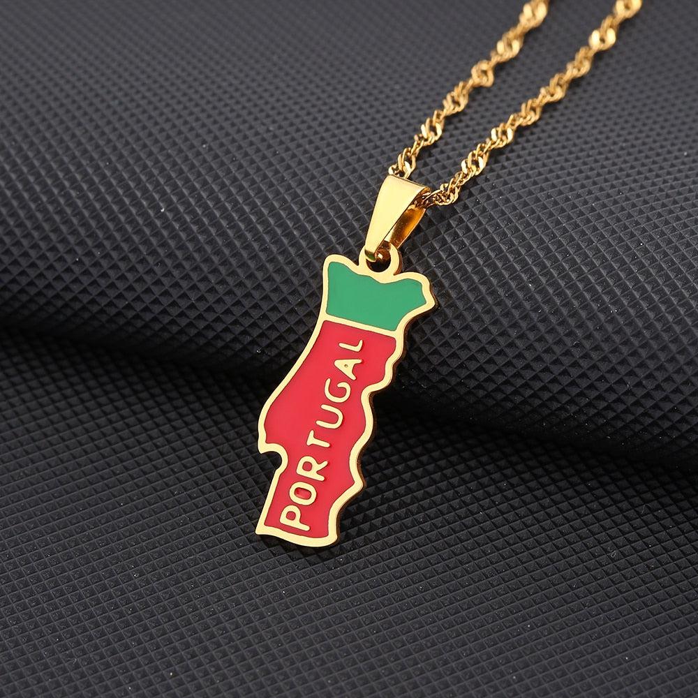 Portugal Flag Map Necklace