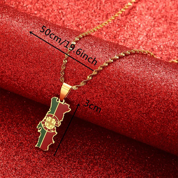 Portugal Flag Map Necklace