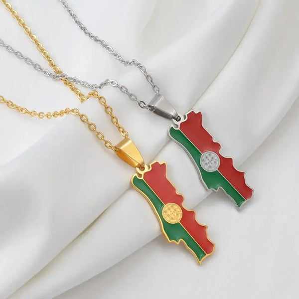 Portugal Flag Map Necklace