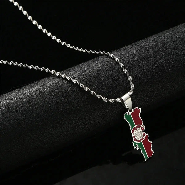 Portugal Flag Map Necklace