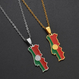 Portugal Flag Map Necklace